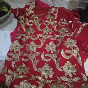 Red and Gold Floral Embroidered Dress